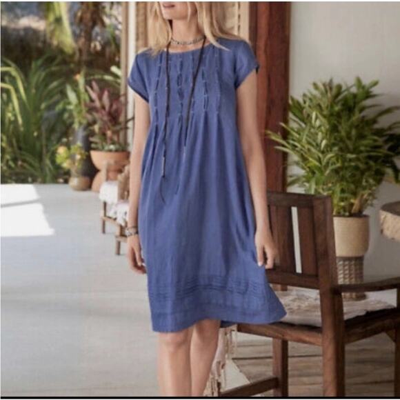 Sundance Viv day dress women's S blue 100% linen oversized lagenlook minimalist - Picture 1 of 5